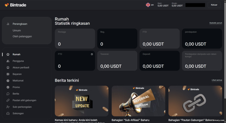 โปรแกรมพันธมิตร BinTrade หน้าแรก