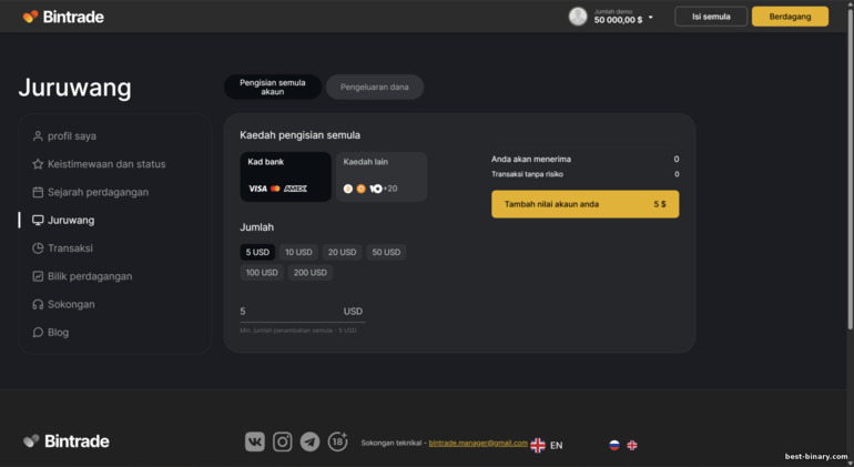 โบรกเกอร์ BinTrade เงินฝากขั้นต่ำ