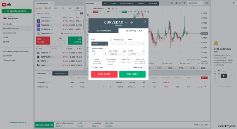 โบรกเกอร์ XTB พาเนลส่งคำสั่ง โบรกเกอร์ XTB พาเนลส่งคำสั่ง